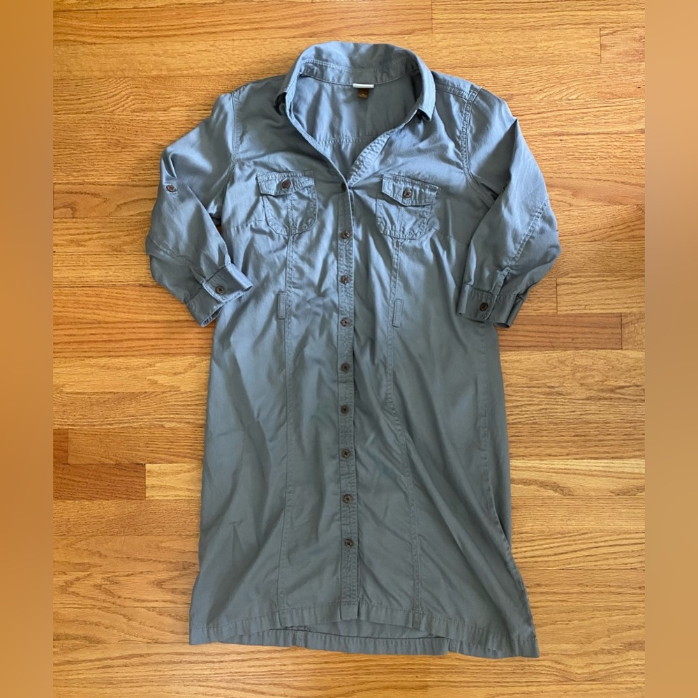 Sonoma Utility Dress Women’s Medium Gray Short Button Closure Pockets NO BELT